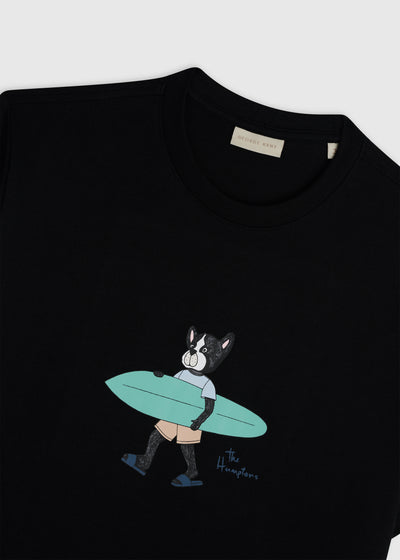 Surfing At The Hamptons Black Tee